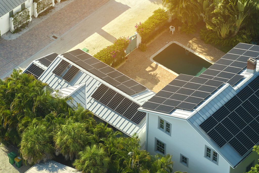 solar panels on the roofs of houses