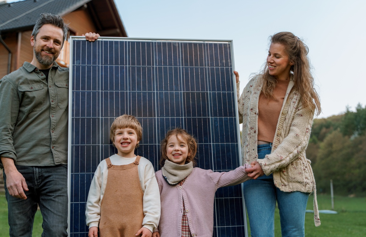 family with solar panels