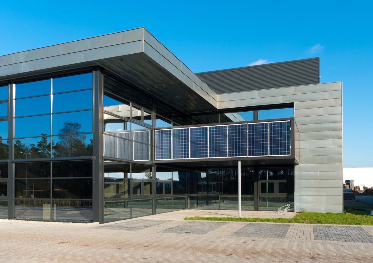 modern building with solar panels